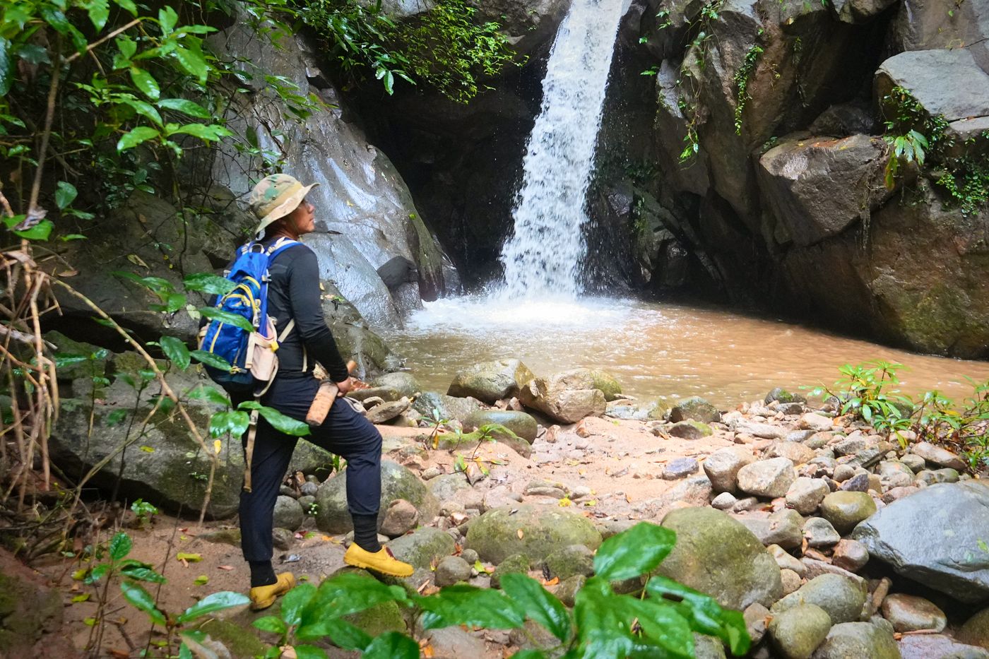 A waterfall on the jungle river trail to Thung Yua